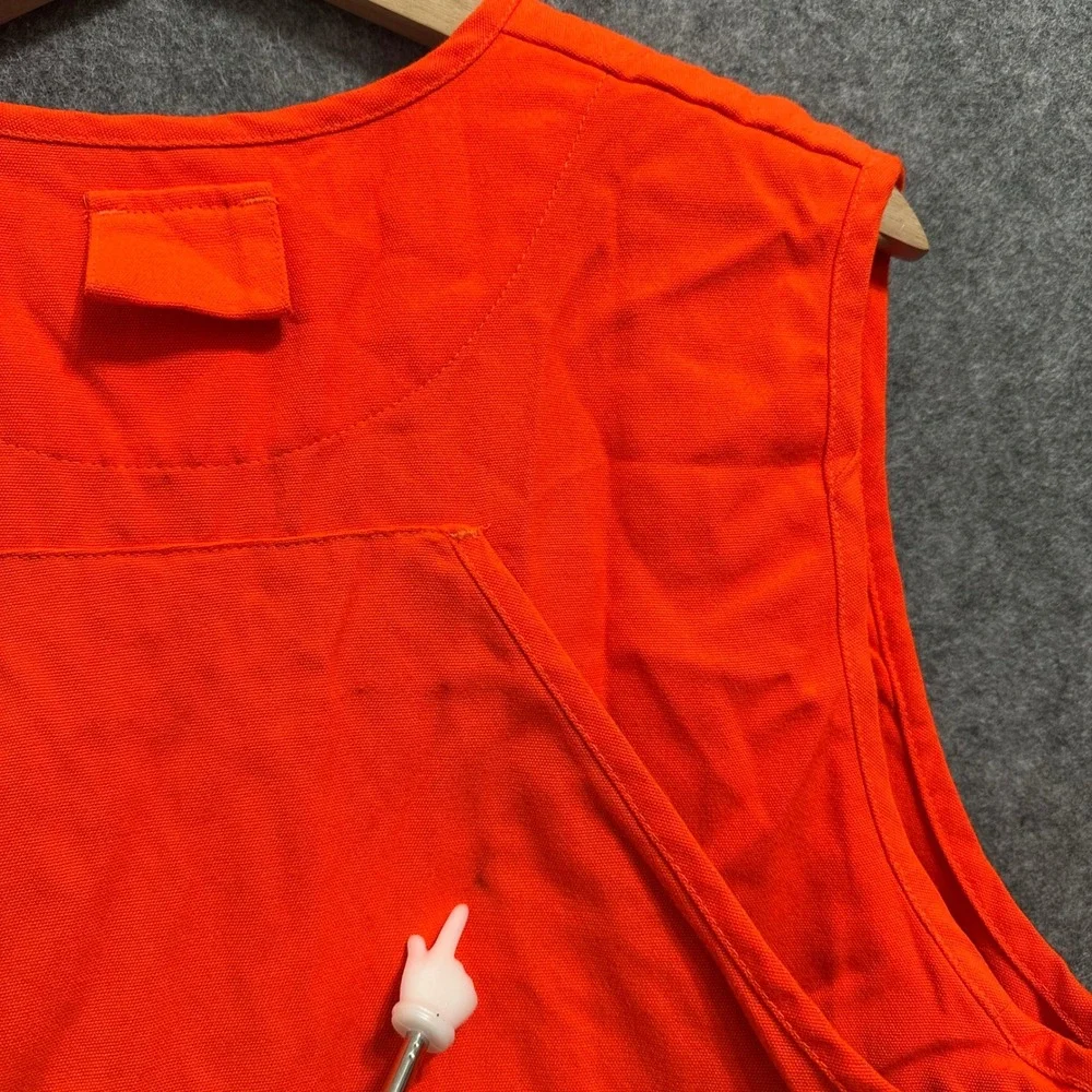 Cabela's Hunting Vest‎ Mens L Orange Blaze Quilted Game Pocket Full Zip Regular